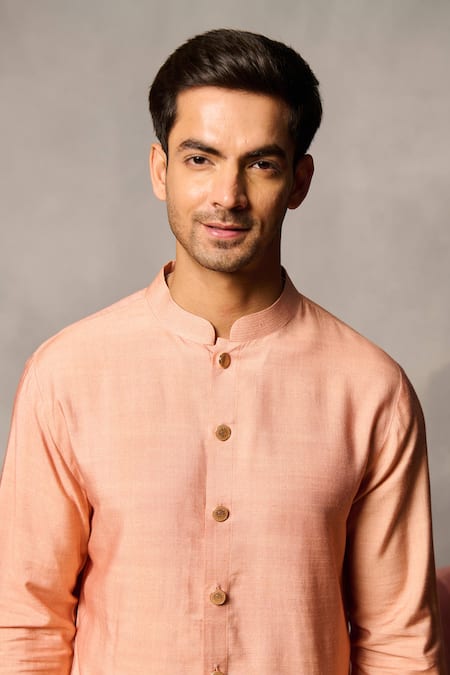 Philocaly_Peach Cotton, Silk Kesar Short Kurta _at_Aza_Fashions