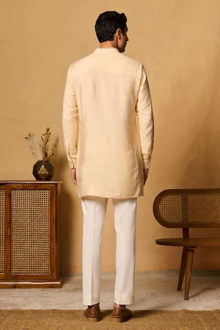 Shop_Philocaly_Yellow Cotton, Silk Panth Short Kurta _at_Aza_Fashions