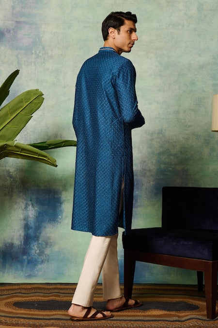 Shop Philocaly Blue , Satin Embroidery Rayaan Kurta at Aza Fashions Shop_Philocaly_Blue , Satin Embroidery Rayaan Kurta _at_Aza_Fashions