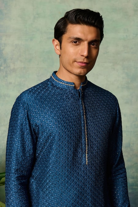 Buy Philocaly Blue , Satin Embroidery Rayaan Kurta Online at Aza Fashions Buy_Philocaly_Blue , Satin Embroidery Rayaan Kurta _Online_at_Aza_Fashions