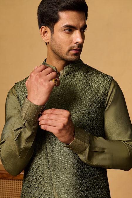 Buy Philocaly Green Silk Embroidery Gold Dori Bundi Online at Aza Fashions Buy_Philocaly_Green Silk Embroidery Gold Dori Bundi _Online_at_Aza_Fashions