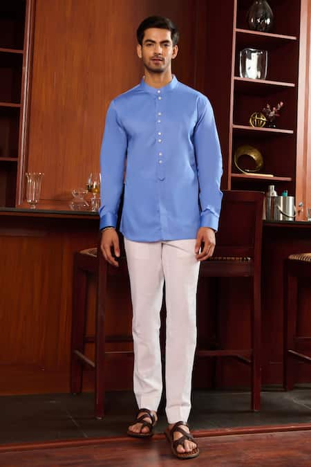 Philocaly_Blue Cotton Arquette Solid Shirt _Online_at_Aza_Fashions