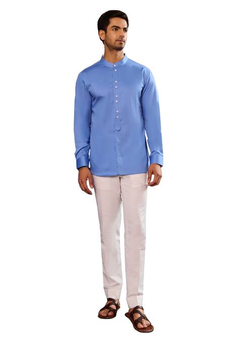 Buy_Philocaly_Blue Cotton Arquette Solid Shirt _Online_at_Aza_Fashions