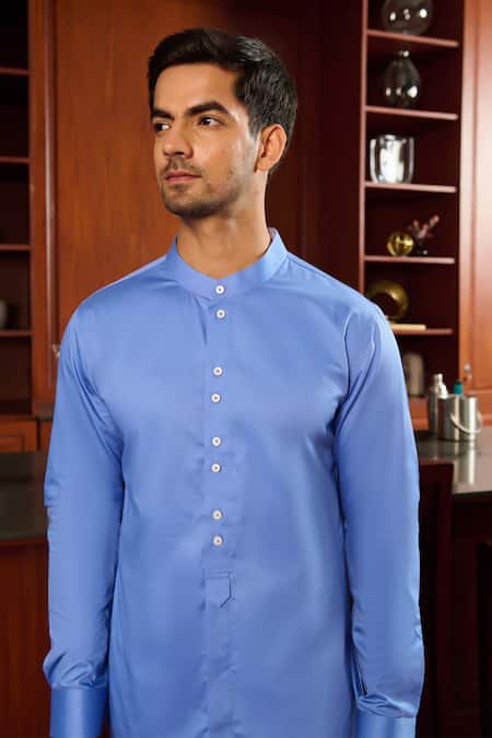 Shop_Philocaly_Blue Cotton Arquette Solid Shirt _Online_at_Aza_Fashions
