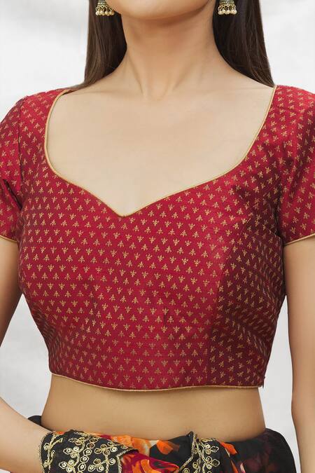 Nazaakat by Samara Singh - Maroon Silk Blend Plain V Neck Ruffle Blouse For  Women