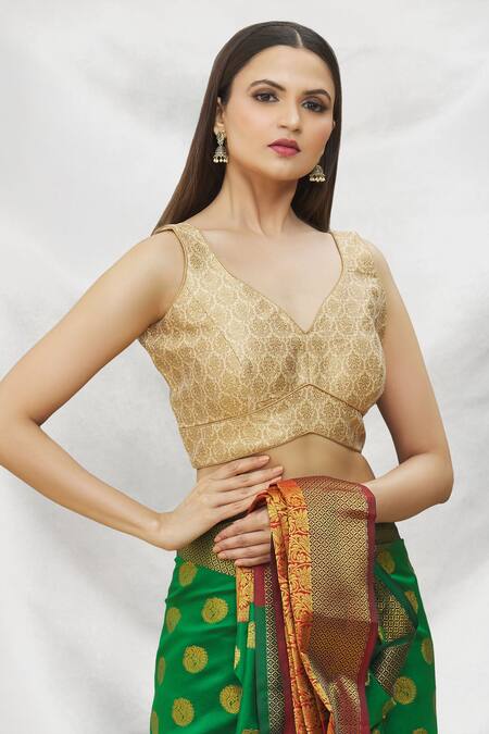 Buy YASHROOP Women's Back Hook Sleeveless Design Handmade Saree/Lehenga  Blouse with Soft Cotton Lining (Gold, 34) at Amazon.in