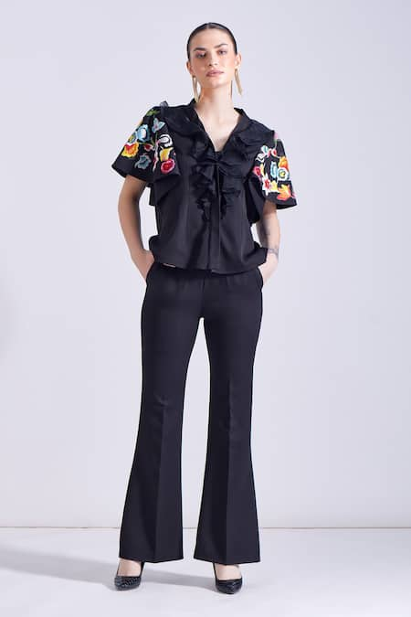 Zosia Antonio Ruffled Embroidered Top & Pant Set 