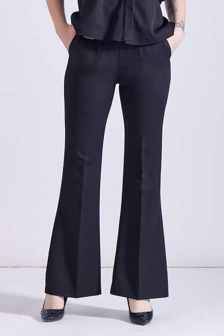 Shop_Zosia_Black Crepe, Lycra Embroidery V-neck Antonio Ruffled Top And Pant Set _Online_at_Aza_Fashions