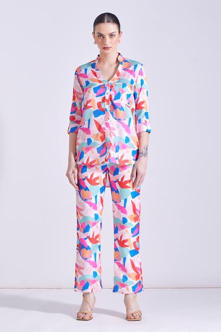 Buy Zosia Multi Color Linen, Satin Collared Arina Floral Print Top And Pant Set Online at Aza Fashions Buy_Zosia_Multi Color Linen, Satin Collared Arina Floral Print Top And Pant Set _Online_at_Aza_Fashions