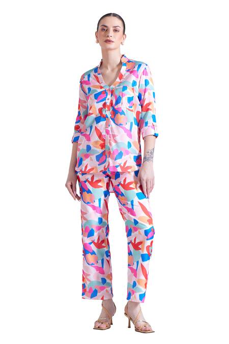 Shop Zosia Multi Color Linen, Satin Collared Arina Floral Print Top And Pant Set Online at Aza Fashions Shop_Zosia_Multi Color Linen, Satin Collared Arina Floral Print Top And Pant Set _Online_at_Aza_Fashions