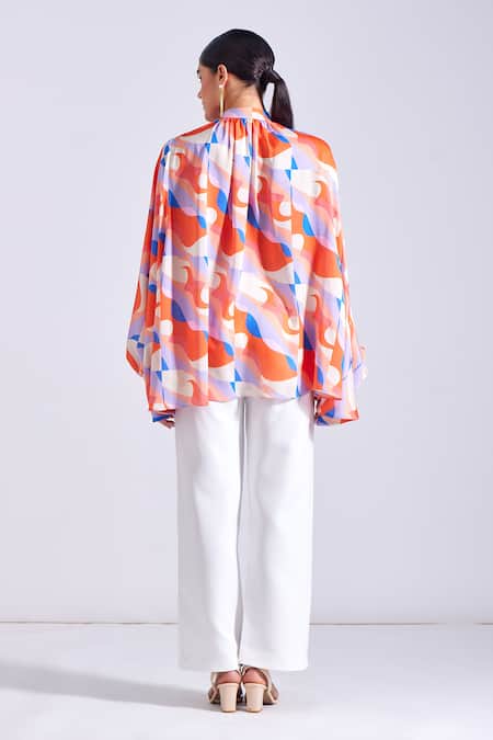 Shop Zosia Pink Georgette, Satin Bandeau Neck Jasper Abstract Print Shirt at Aza Fashions Shop_Zosia_Pink Georgette, Satin Bandeau Neck Jasper Abstract Print Shirt _at_Aza_Fashions