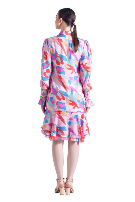 Buy Zosia Multi Color Satin, Georgette Lace Morjim Floral Abstract Print Shirt Dress Buy_Zosia_Multi Color Satin, Georgette Lace Morjim Floral Abstract Print Shirt Dress
