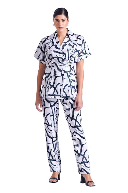Buy Zosia Black Linen, Satin Collared Byron Abstract Pattern Shirt And Pant Set Online at Aza Fashions Buy_Zosia_Black Linen, Satin Collared Byron Abstract Pattern Shirt And Pant Set _Online_at_Aza_Fashions