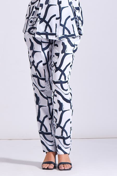 Zosia Black Linen, Satin Collared Byron Abstract Pattern Shirt And Pant Set at Aza Fashions Zosia_Black Linen, Satin Collared Byron Abstract Pattern Shirt And Pant Set _at_Aza_Fashions