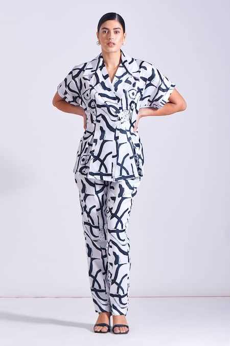 Buy Zosia Black Linen, Satin Collared Byron Abstract Pattern Shirt And Pant Set Buy_Zosia_Black Linen, Satin Collared Byron Abstract Pattern Shirt And Pant Set