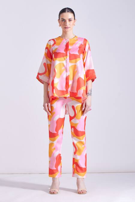 Buy Zosia Multi Color Linen, Satin Round Neck Claire Abstract Print Shirt And Pant Set Online at Aza Fashions Buy_Zosia_Multi Color Linen, Satin Round Neck Claire Abstract Print Shirt And Pant Set _Online_at_Aza_Fashions