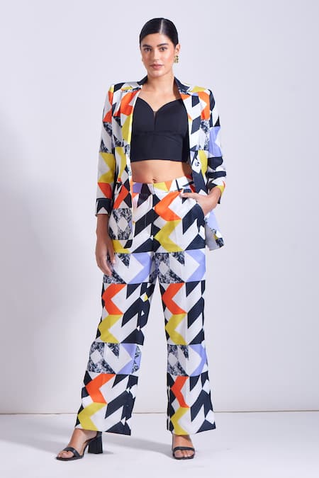 Buy Zosia Multi Color Linen, Satin Chelsea Abstract Print Blazer And Pant Set Online at Aza Fashions Buy_Zosia_Multi Color Linen, Satin Chelsea Abstract Print Blazer And Pant Set _Online_at_Aza_Fashions