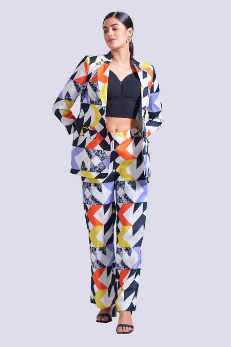 Shop Zosia Multi Color Linen, Satin Chelsea Abstract Print Blazer And Pant Set Online at Aza Fashions Shop_Zosia_Multi Color Linen, Satin Chelsea Abstract Print Blazer And Pant Set _Online_at_Aza_Fashions