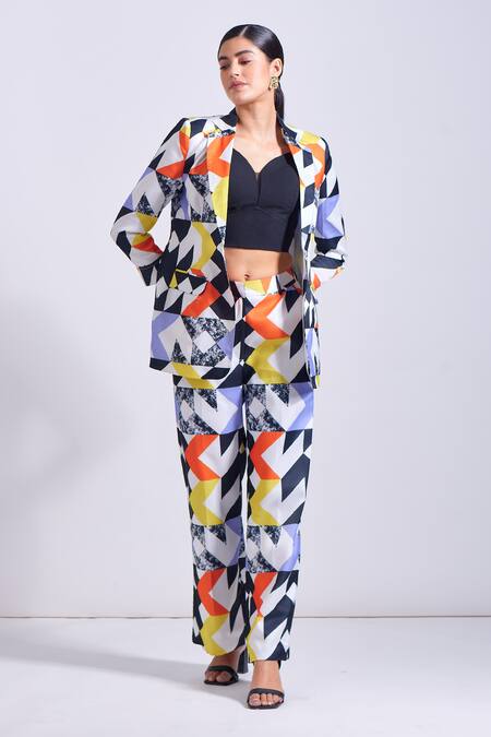 Zosia Multi Color Linen, Satin Chelsea Abstract Print Blazer And Pant Set at Aza Fashions Zosia_Multi Color Linen, Satin Chelsea Abstract Print Blazer And Pant Set _at_Aza_Fashions