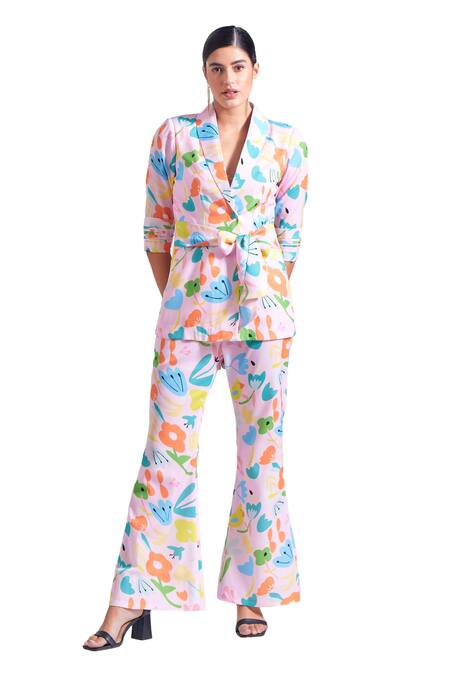 Buy_Zosia_Pink Linen, Satin Frida Floral Print Blazer And Pant Set _Online_at_Aza_Fashions