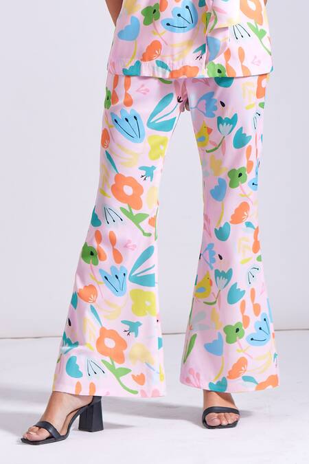 Shop_Zosia_Pink Linen, Satin Frida Floral Print Blazer And Pant Set _Online_at_Aza_Fashions