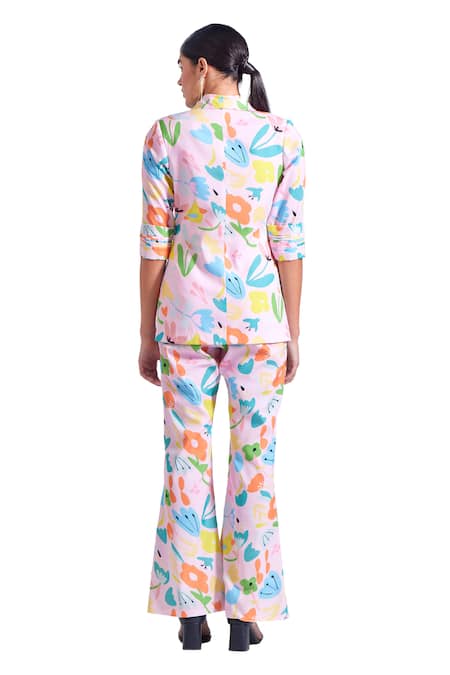 Shop_Zosia_Pink Linen, Satin Frida Floral Print Blazer And Pant Set 