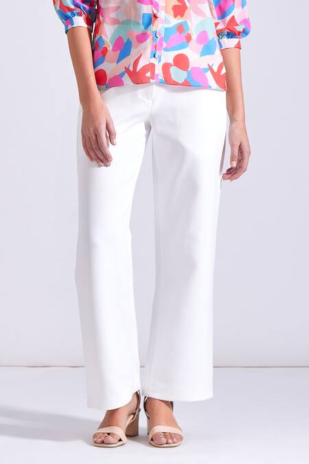 Buy_Zosia_Ivory Lycra Jasper Solid Pant _Online_at_Aza_Fashions