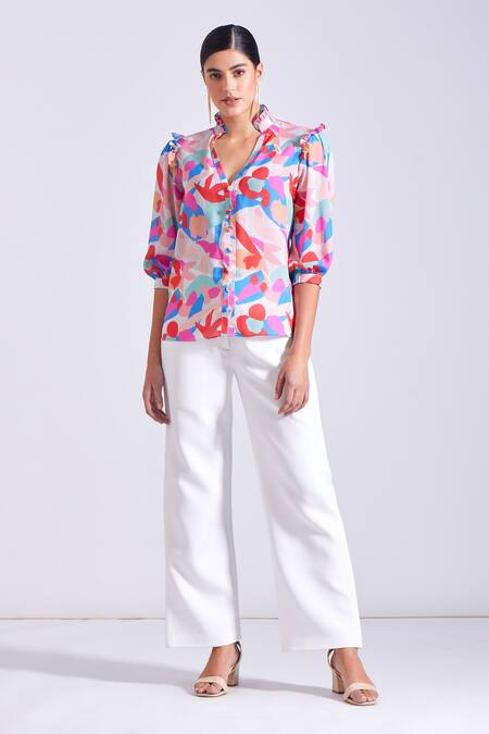 Zosia_Ivory Lycra Jasper Solid Pant _at_Aza_Fashions