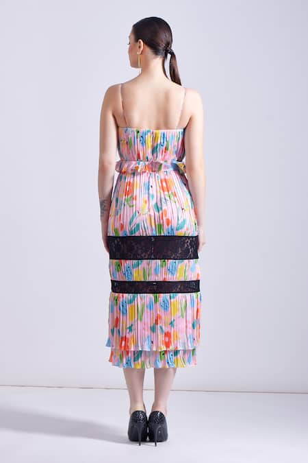 Zosia Kas Floral Print Pleated Dress 