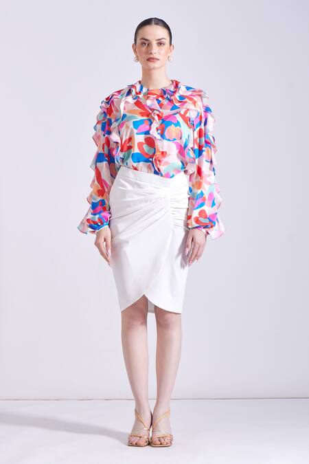 Zosia Multi Color Lycra Round Neck Lucia Printed Draped Shirt And Skirt Set Online at Aza Fashions Zosia_Multi Color Lycra Round Neck Lucia Printed Draped Shirt And Skirt Set _Online_at_Aza_Fashions