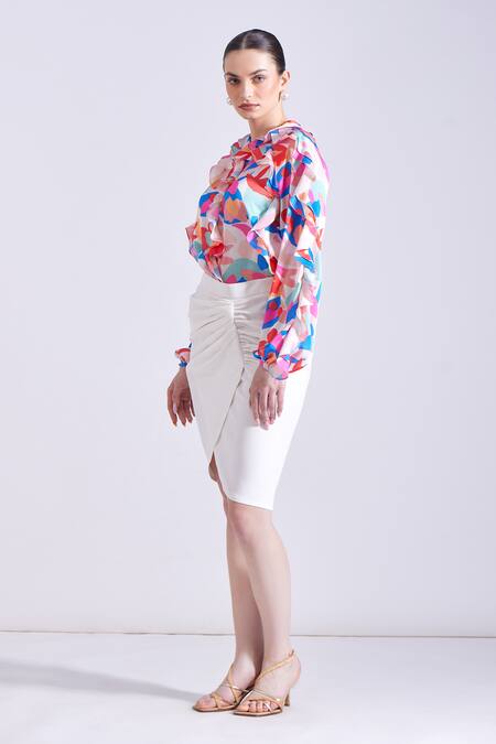 Zosia Multi Color Lycra Round Neck Lucia Printed Draped Shirt And Skirt Set at Aza Fashions Zosia_Multi Color Lycra Round Neck Lucia Printed Draped Shirt And Skirt Set _at_Aza_Fashions