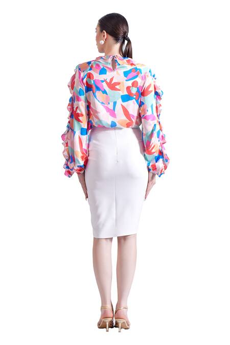 Buy Zosia Multi Color Lycra Round Neck Lucia Printed Draped Shirt And Skirt Set Buy_Zosia_Multi Color Lycra Round Neck Lucia Printed Draped Shirt And Skirt Set
