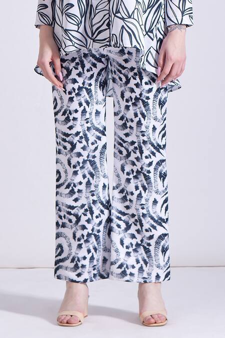 Zosia_Black Linen, Satin Odessa Leaf Print Blazer And Pant Set _Online_at_Aza_Fashions