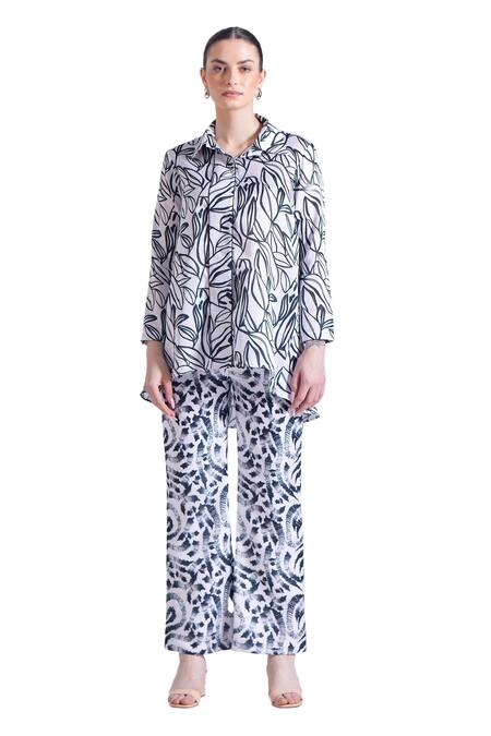 Buy_Zosia_Black Linen, Satin Odessa Leaf Print Blazer And Pant Set _Online_at_Aza_Fashions