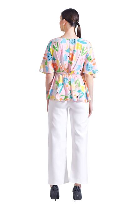 Buy_Zosia_Pink Satin V-neck Sorso Floral Print Draped Top 