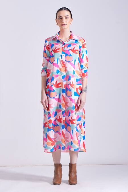 Buy Zosia Multi Color Linen, Satin Collared Tulum Flower Print Shirt Dress Online at Aza Fashions Buy_Zosia_Multi Color Linen, Satin Collared Tulum Flower Print Shirt Dress _Online_at_Aza_Fashions