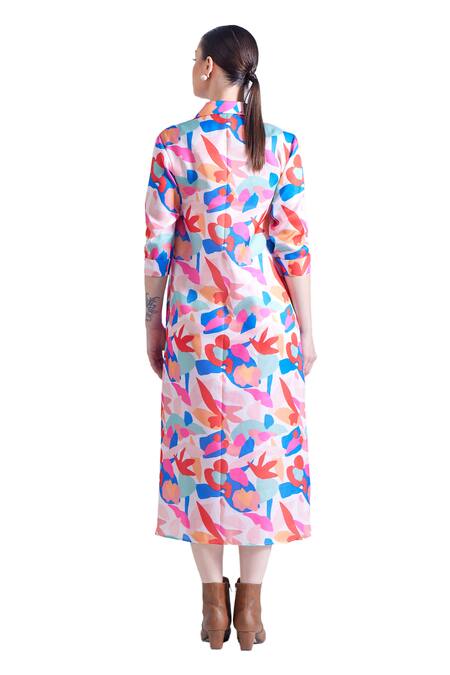 Buy Zosia Multi Color Linen, Satin Collared Tulum Flower Print Shirt Dress Buy_Zosia_Multi Color Linen, Satin Collared Tulum Flower Print Shirt Dress