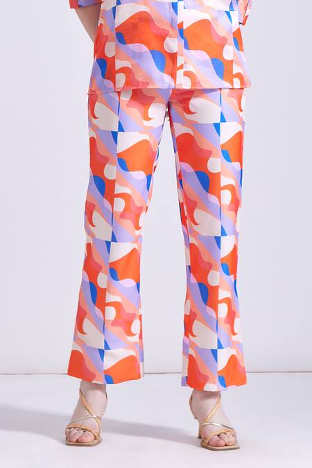 Buy Zosia Orange Linen, Satin Collared Sintra Wave Print Shirt And Pant Set Online at Aza Fashions Buy_Zosia_Orange Linen, Satin Collared Sintra Wave Print Shirt And Pant Set _Online_at_Aza_Fashions