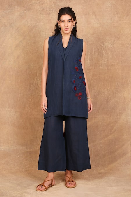 The Right Cut Iris Bloom Embroidered Blazer Jacket Pant Set 