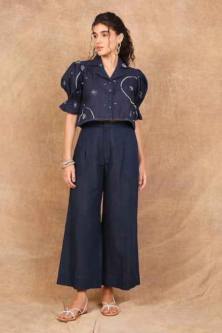 The Right Cut Fleur Embroidered Shirt With Flared Pant 