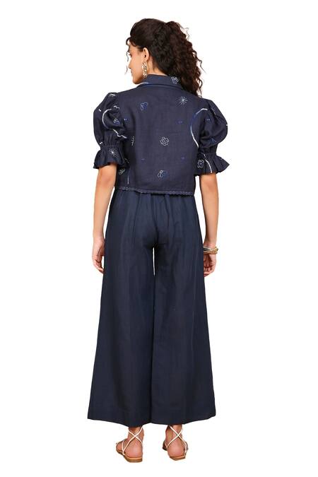 The Right Cut Blue Linen Embroidery Collared Fleur Shirt With Pant Online at Aza Fashions The Right Cut_Blue Linen Embroidery Collared Fleur Shirt With Pant _Online_at_Aza_Fashions