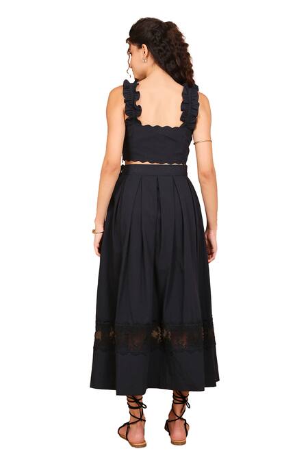 The Right Cut Black Cotton Embroidery Kaleidoscope Bloom Garden Crop Top With Skirt Online at Aza Fashions The Right Cut_Black Cotton Embroidery Kaleidoscope Bloom Garden Crop Top With Skirt _Online_at_Aza_Fashions