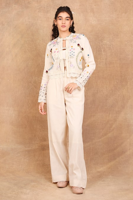 The Right Cut Floral Fantasy Embroidered Jacket Pant Set 