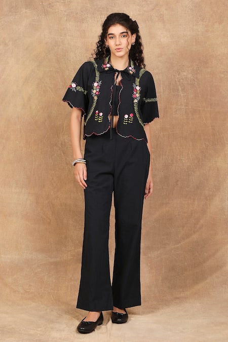 The Right Cut Rose Aztec Embroidered Jacket Pant Set 