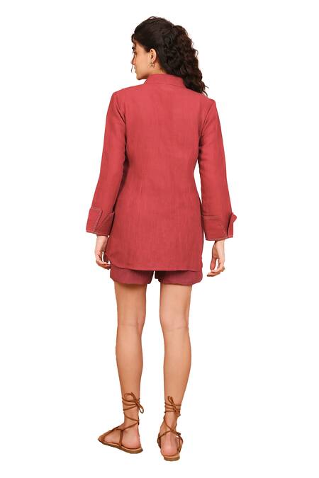 The Right Cut Red Linen Embroidery Collared Lily Of The Valley Shirt Online at Aza Fashions The Right Cut_Red Linen Embroidery Collared Lily Of The Valley Shirt _Online_at_Aza_Fashions