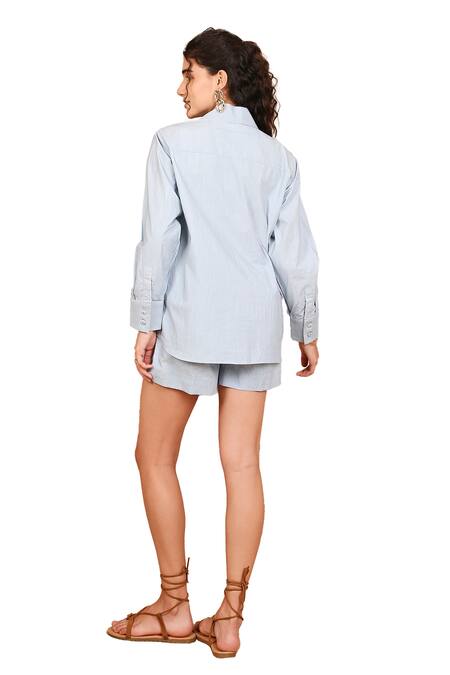 The Right Cut Blue Cotton Embroidery Collared Frozen Garden Hand Embrdered Shirt Online at Aza Fashions The Right Cut_Blue Cotton Embroidery Collared Frozen Garden Hand Embrdered Shirt _Online_at_Aza_Fashions