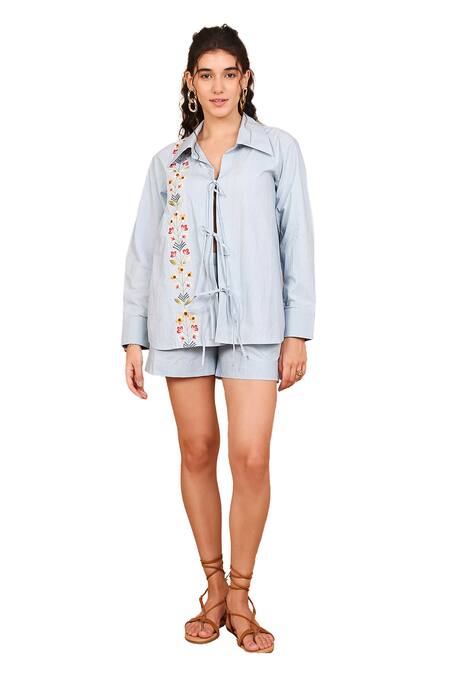 Buy The Right Cut Blue Cotton Embroidery Collared Frozen Garden Hand Embrdered Shirt Online at Aza Fashions Buy_The Right Cut_Blue Cotton Embroidery Collared Frozen Garden Hand Embrdered Shirt _Online_at_Aza_Fashions