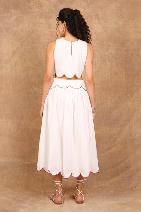The Right Cut Cloud Scallop Border Embroidered Top & Skirt Set 