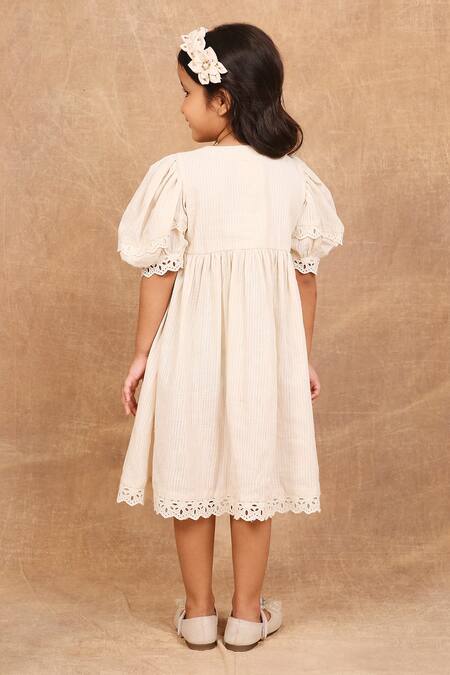 Shop The Right Cut Ivory Handloom Cotton Lace, Embroidery Placement Dress at Aza Fashions Shop_The Right Cut_Ivory Handloom Cotton Lace, Embroidery Placement Dress_at_Aza_Fashions