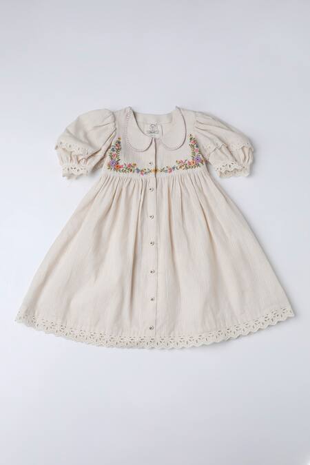 The Right Cut Ivory Handloom Cotton Lace, Embroidery Placement Dress Online at Aza Fashions The Right Cut_Ivory Handloom Cotton Lace, Embroidery Placement Dress_Online_at_Aza_Fashions